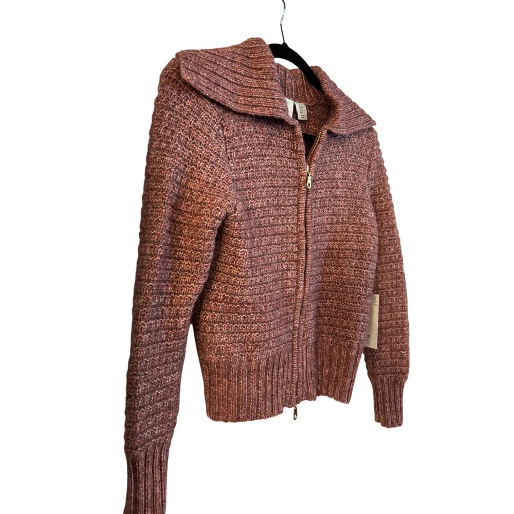 Joie Women’s Chunky Knit Sweater Cardigan Zip Up Pink Collared 2 Side Zipper S - Picture 6 of 7